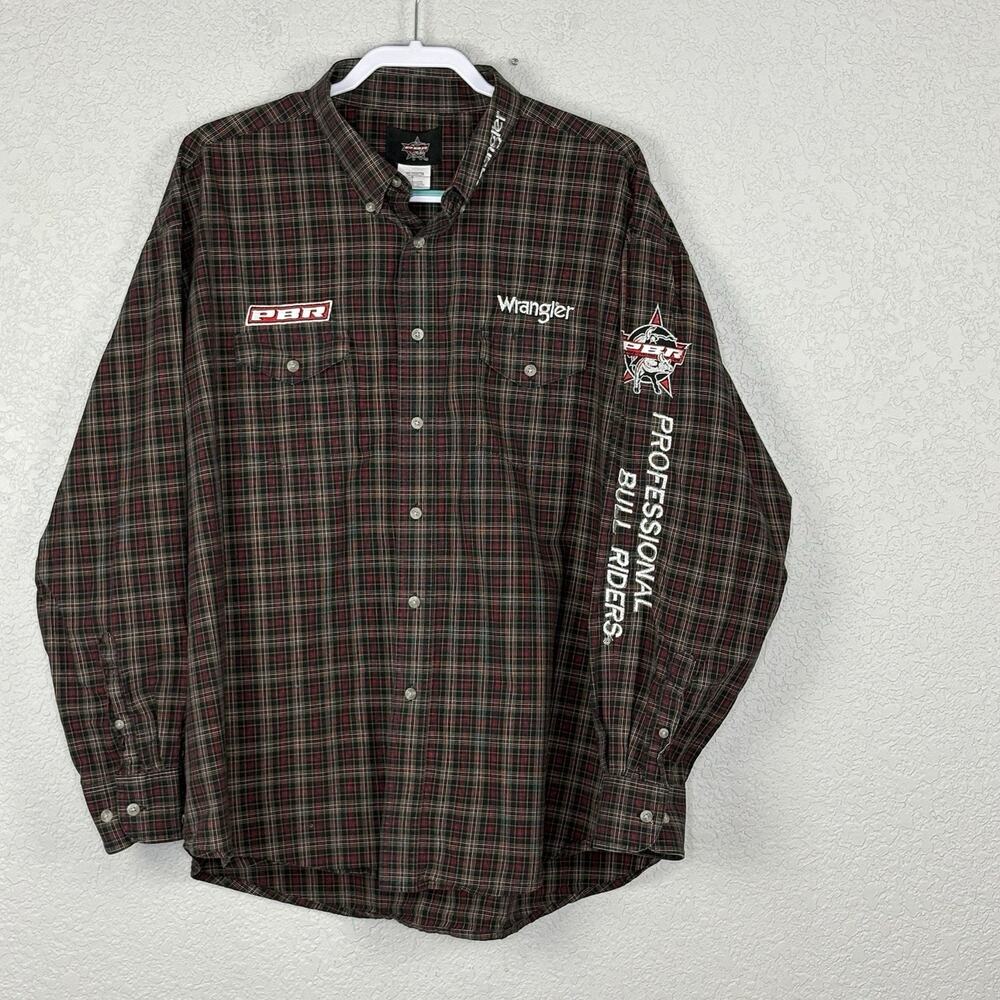 Wrangler PBR Men’s Button Down Shirt Embroidered Western Plaid Size XXL